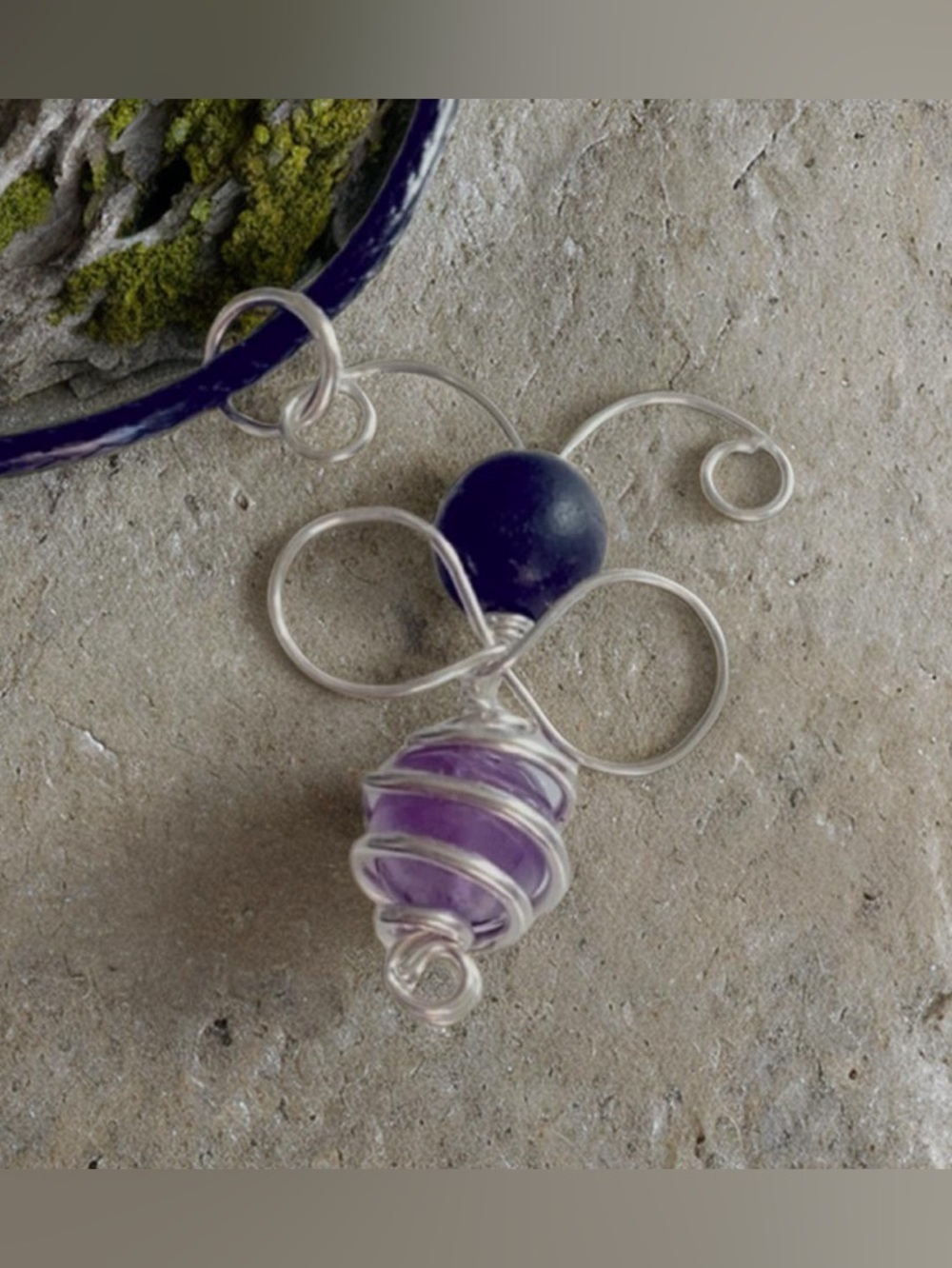 Handcrafted Sterling Silver Bee Necklace with amethyst accent.